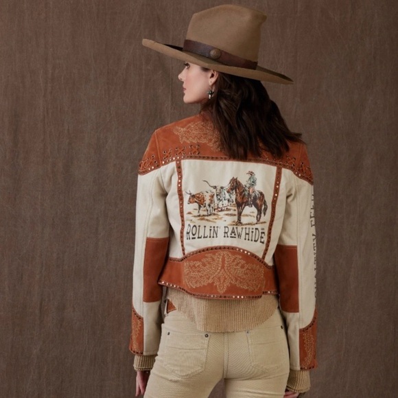 Double D Ranch Jackets & Blazers - Double D Ranchwear Rollin Rawhide motorcycle Leather Jacket studs lacing cowboy